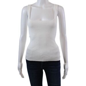 Sweewe Womens Ribbed Scoop Neck Sleeveless Tank Top White Size Large